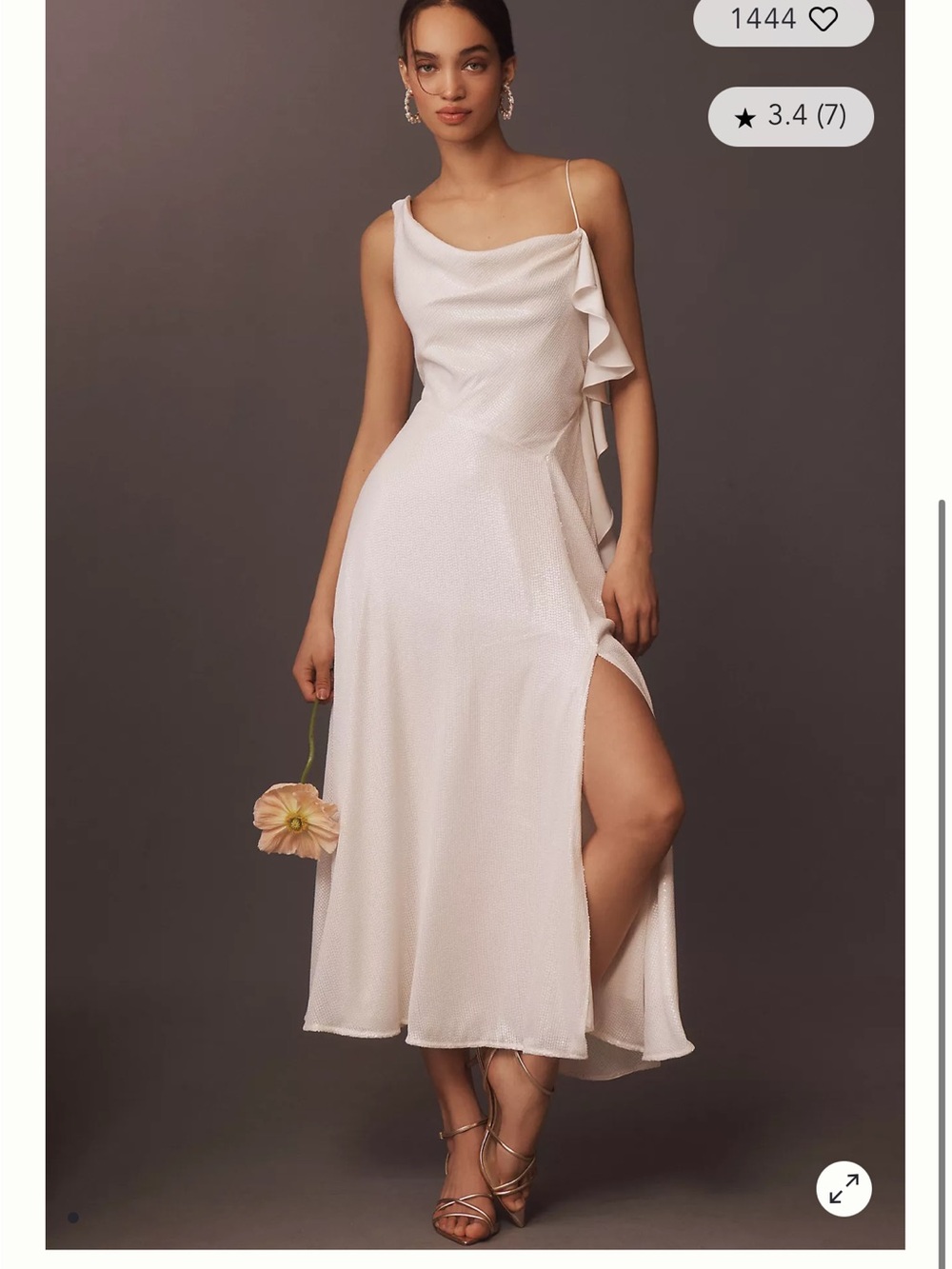 BHLDN Ivory One-Shoulder Ruffle Midi Dress